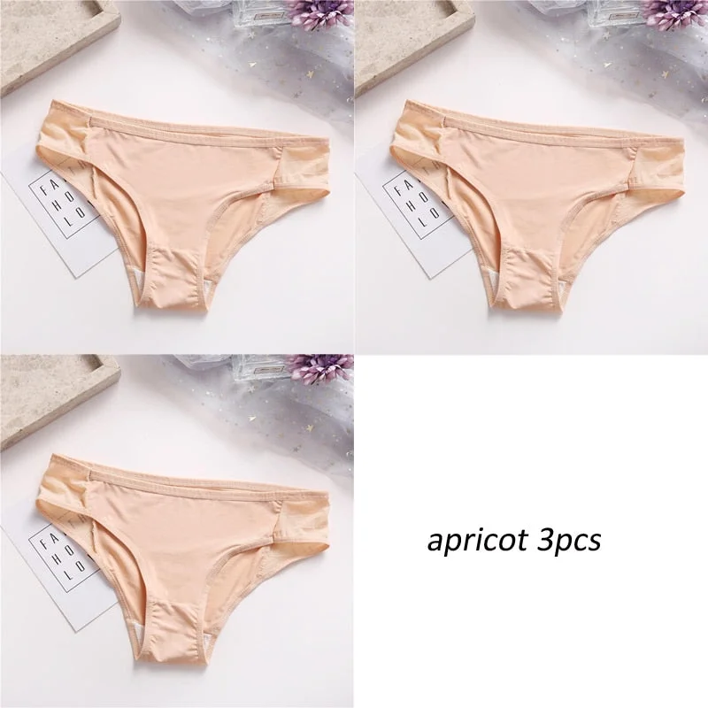 3PCS/Set Lot panties for Women Comfortable Smooth Underwear Soft Intimates Lingerie Girls Briefs Solid Color Fashion Underpants