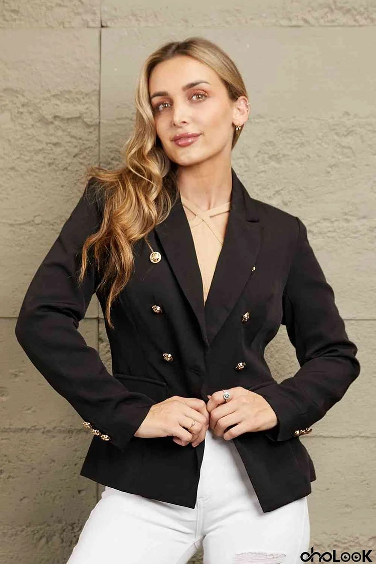 Double-Breasted Padded Shoulder Blazer