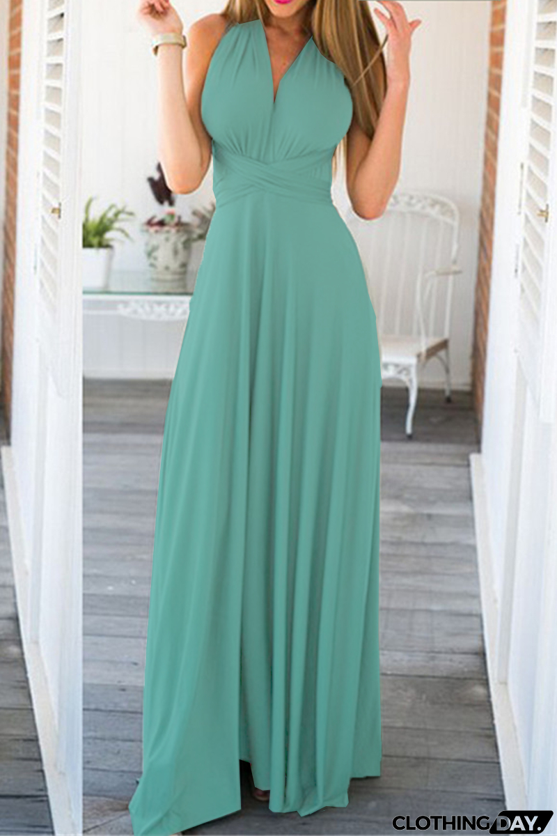 Fashion Elegant Solid Patchwork Backless Strap Design Evening Dress Dresses(20 Colors)