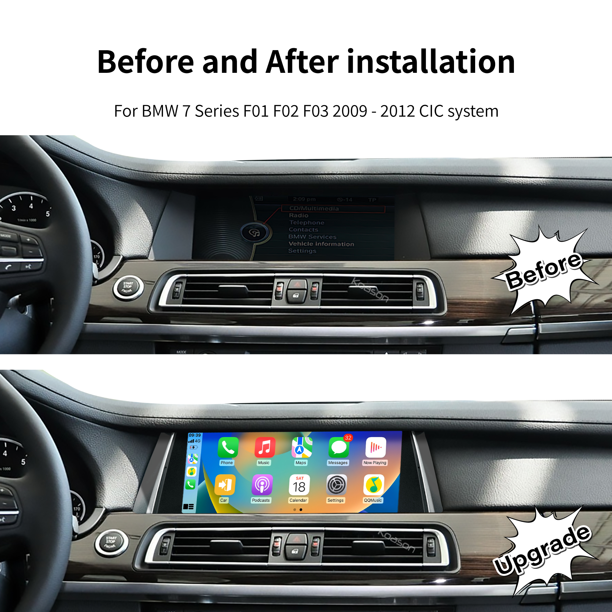 KOASON Linux Apple CarPlay Android Auto TouchScreen OEM Retrofit Upgrade Monitor for BMW 7 Series  F01 F02 F03