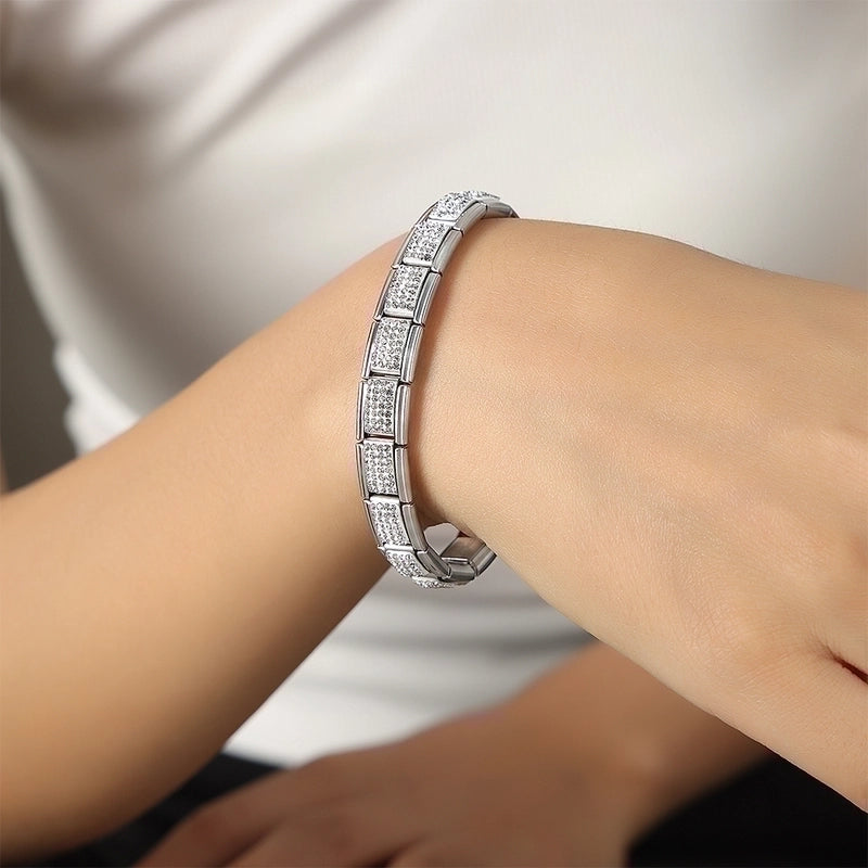 Casual Elegant Minimalist Square Titanium Steel 18K Gold Plated Artificial Diamond Bracelets In Bulk