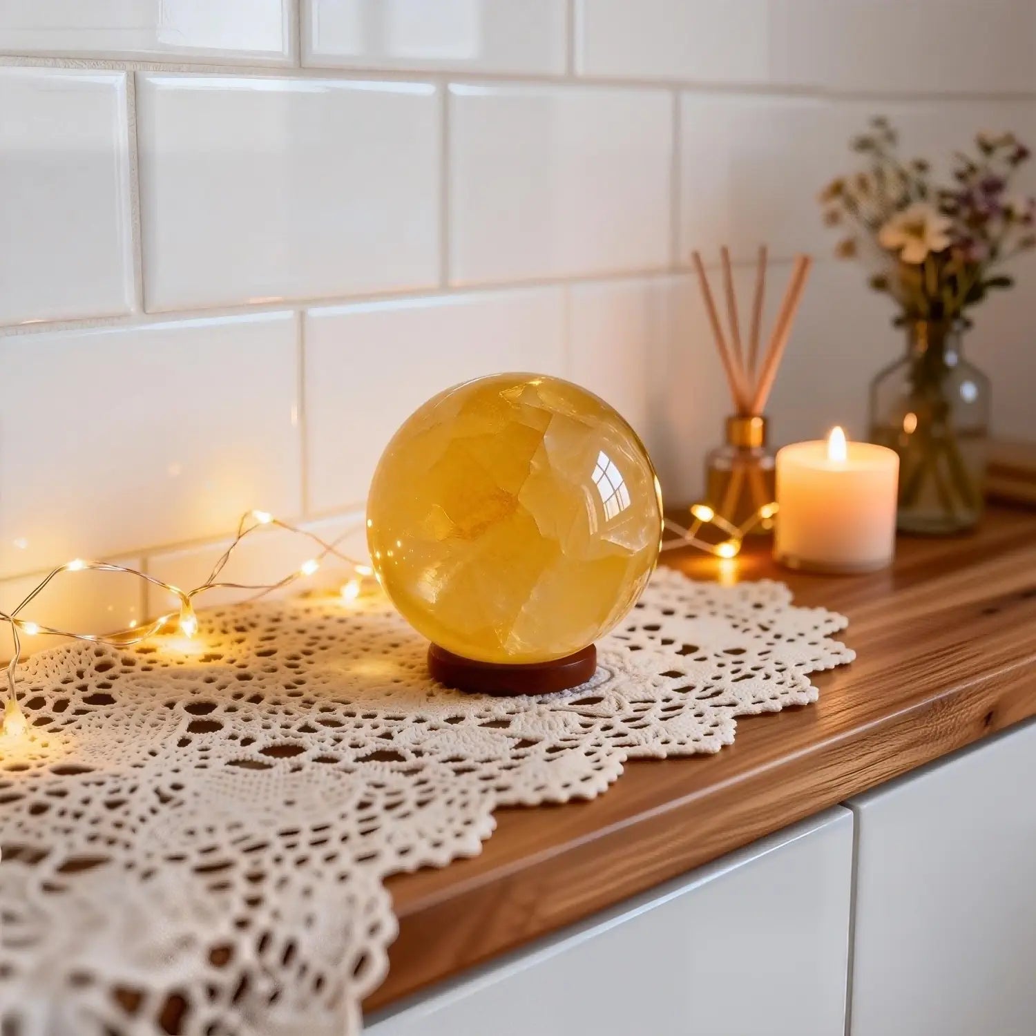 Citrine sphere styled in living room