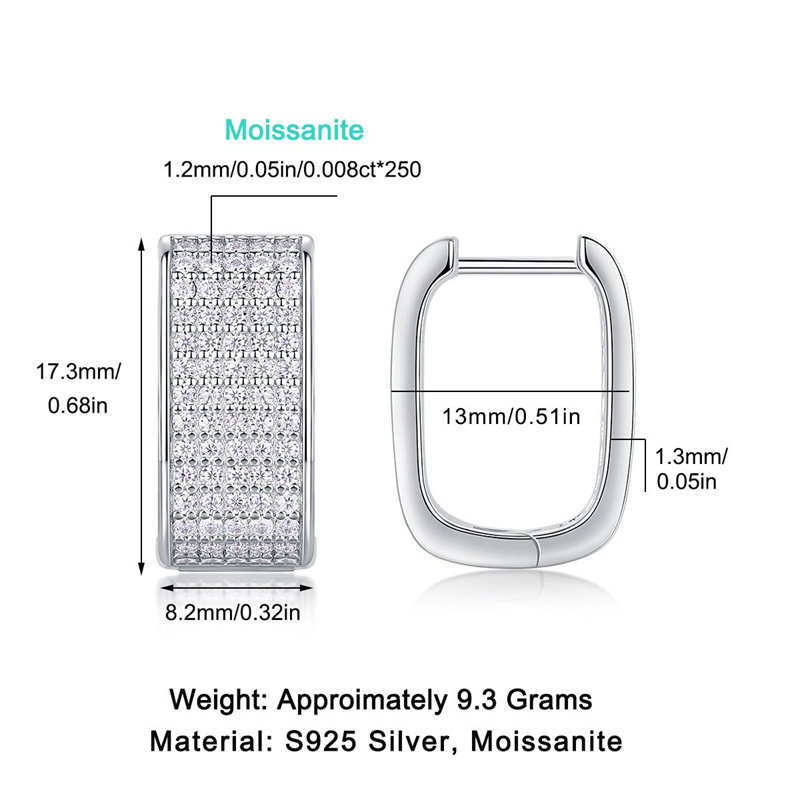 Fashion Trendy Classic Luxury Moissanite Design Row Rectangle Earring Women Sterling Silver 925 Party Jewelry Gifts
