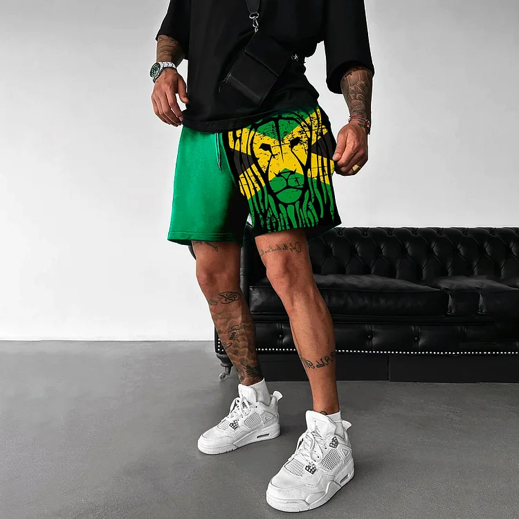Patchwork Reggae Lion Printed Shorts