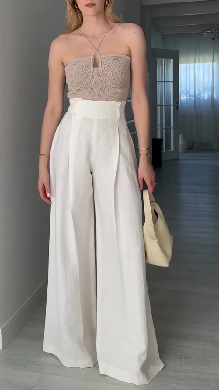 Women's Suspender Knitted Tube Top + Trousers Casual Suit
