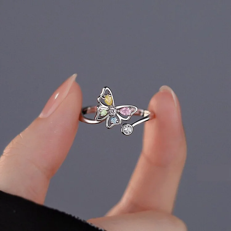 Shiny Crystal Zircon Butterfly Rings for Women