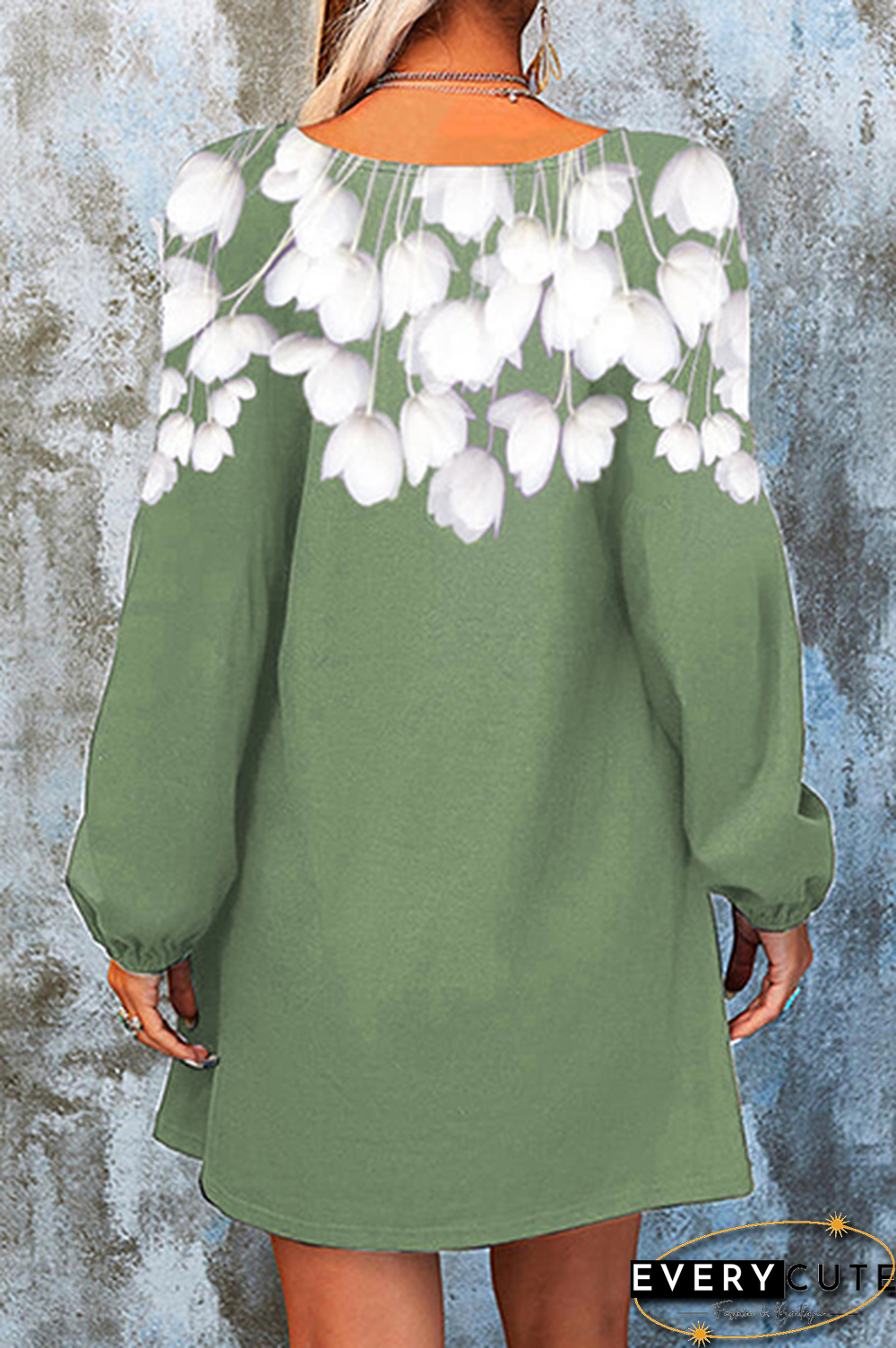 Casual Floral Split Joint  Contrast V Neck A Line Dresses
