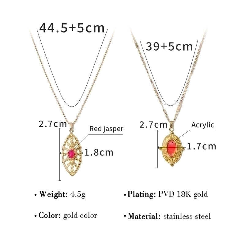 Vintage Style Vacation French Style Geometric 304 Stainless Steel Natural Stone 18K Gold Plated Plating Inlay Pendant Necklace
