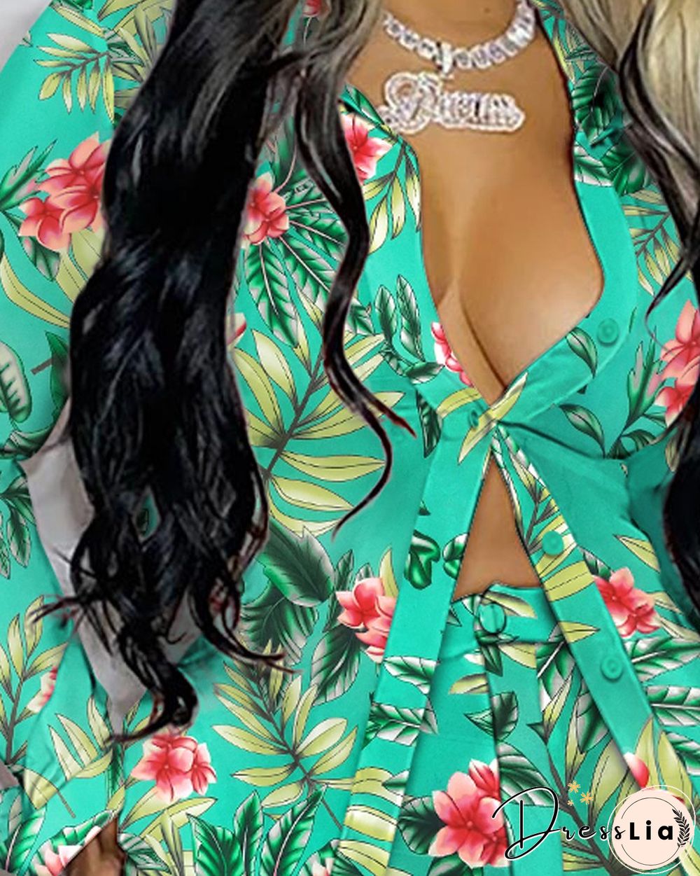 Floral Print Knoted Shirt & Pocket Design Shorts Set