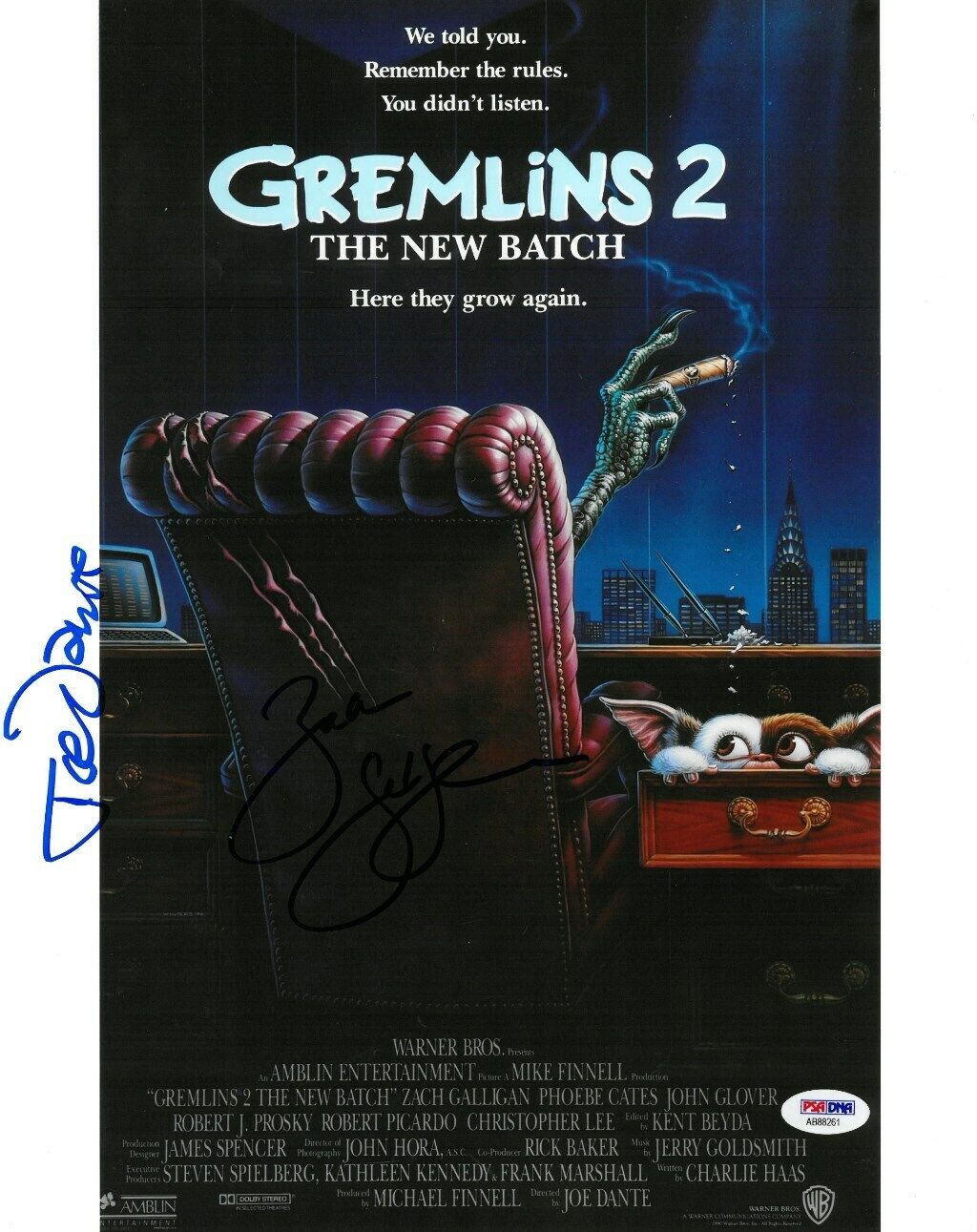 Joe Dante/Zach Galligan Signed Gremlins 2 Auto 11x14 Photo Poster painting PSA/DNA #AB88261