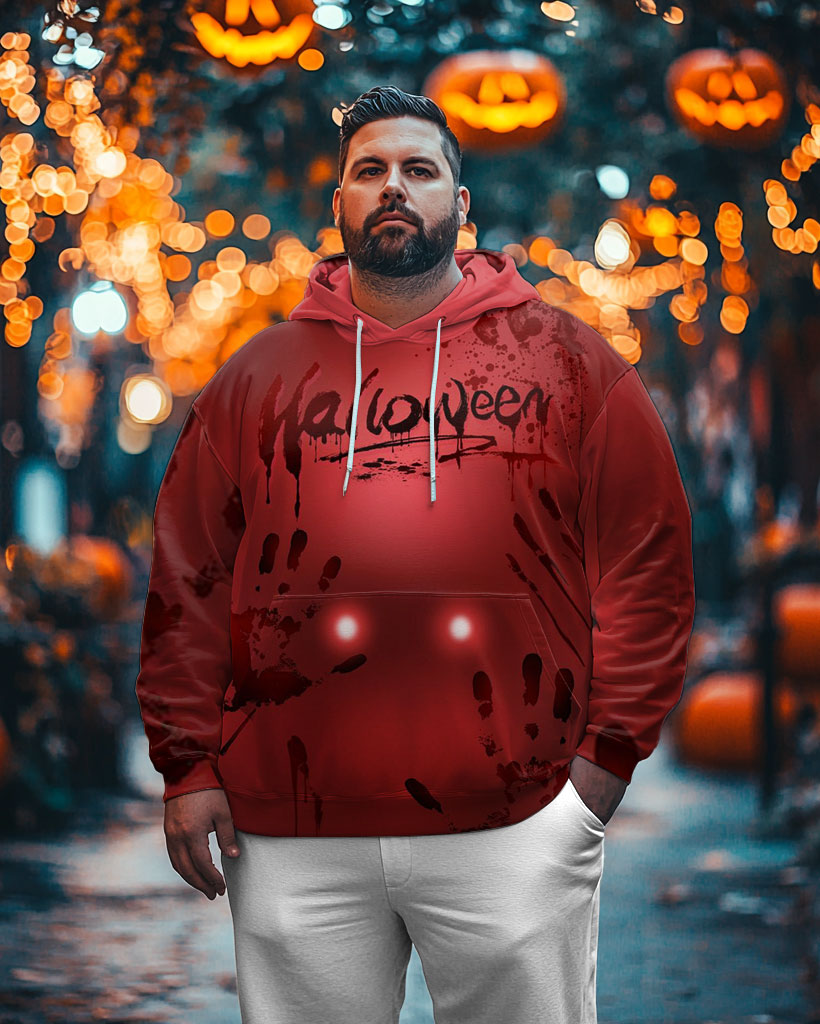 Men's Plus Size Halloween Horror Print Long Sleeve Hoodie