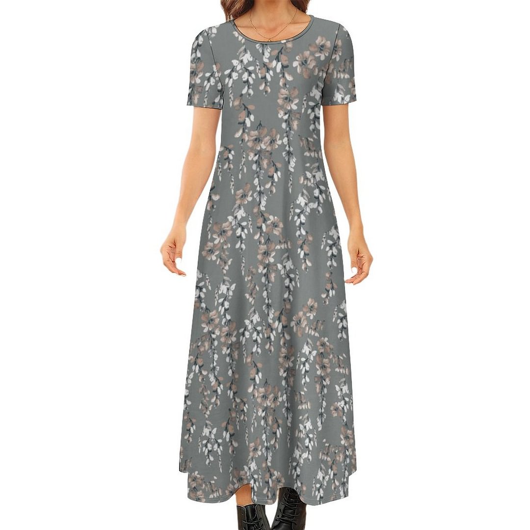 Amberlight Formosa Pattern Zoom by Masureel Short Sleeve Loose Plain Maxi Dresses Women Casual Bohemain Beach Long Dresses