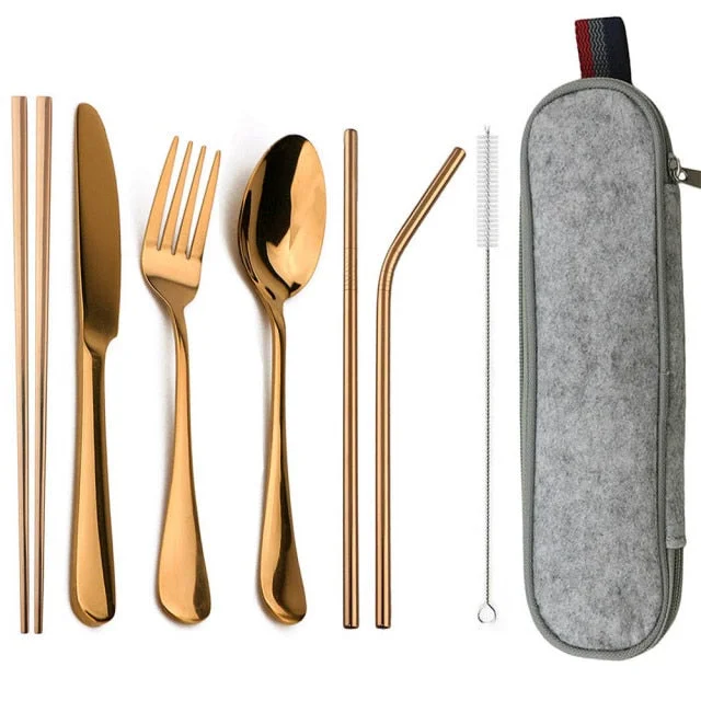 Eco-Friendly Cutlery Set Reusable Flatware with Portable Case