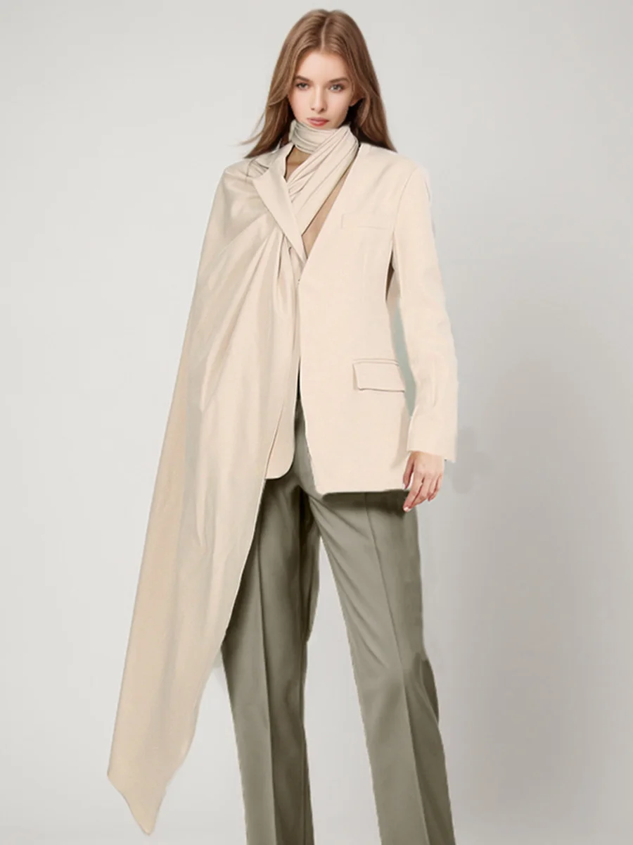 Woherb Woherb Personality Niche 2024 Autumn New Scarf Collar Hollow Out A Variety Of Wear Suit Pure Color Coat Female-Outfit Ideas