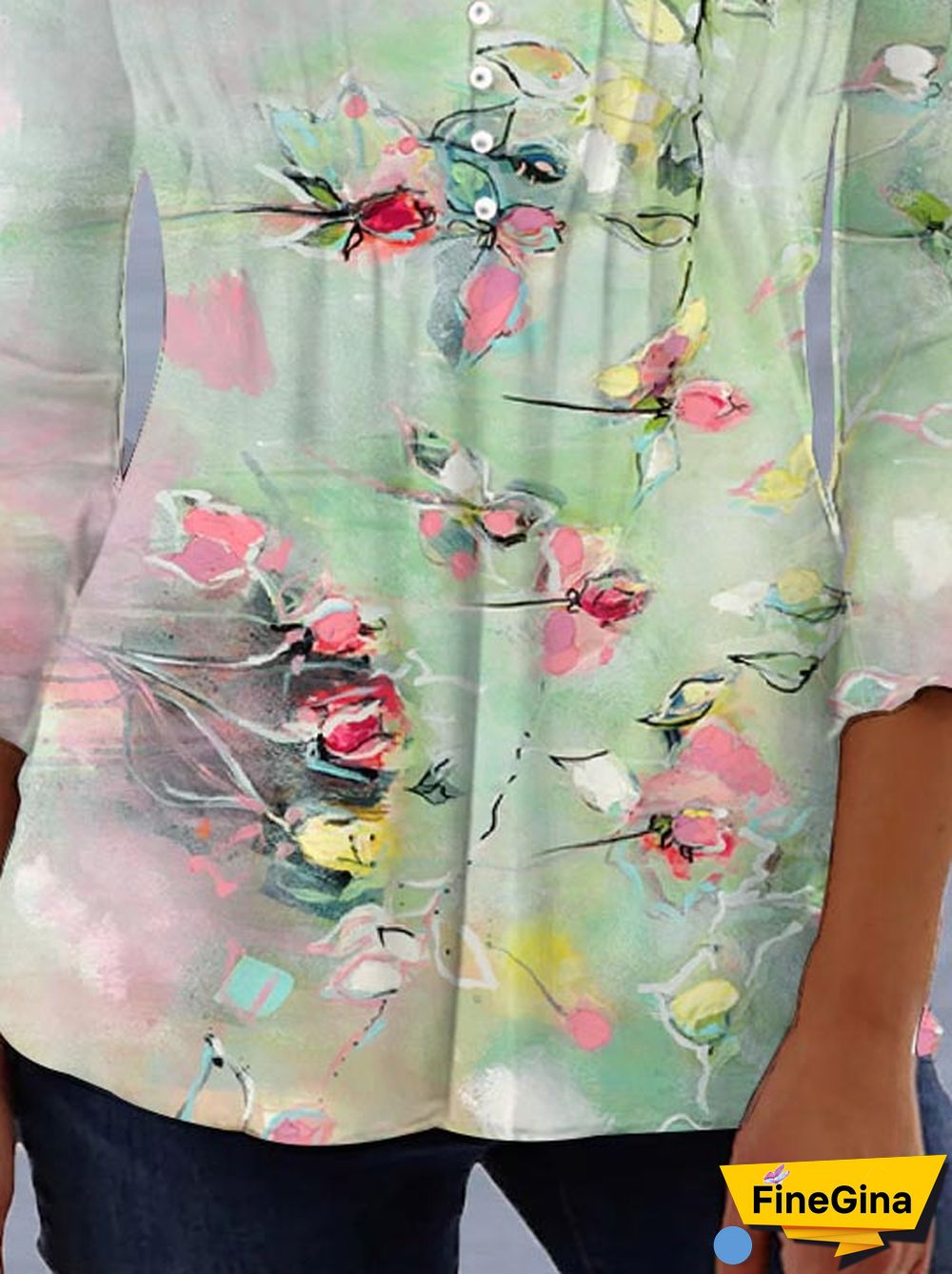 Women 3/4 Sleeve V-neck Floral Printed Top