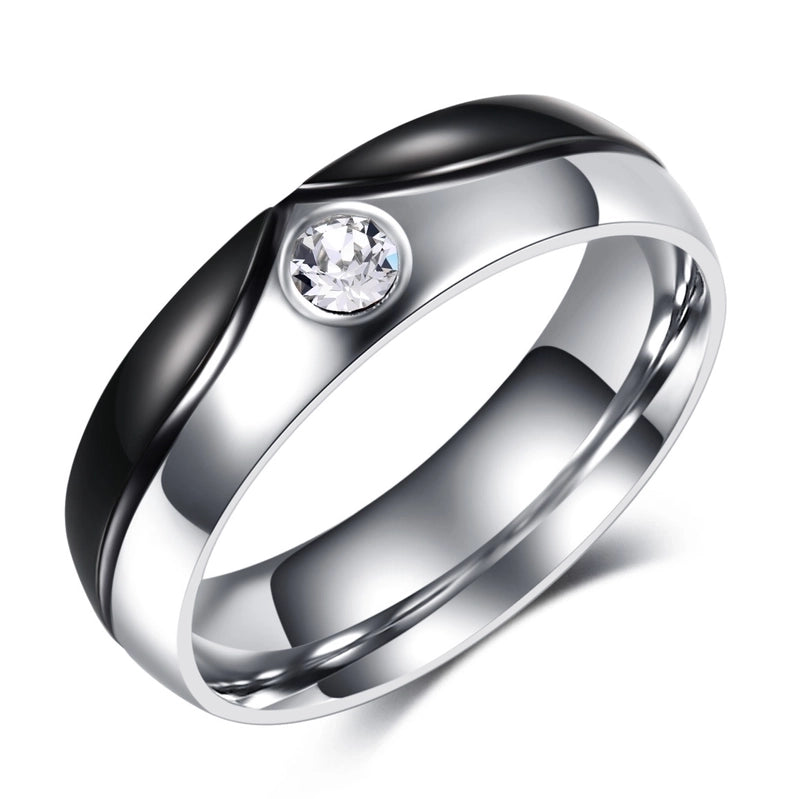 Minimalist Color Block Titanium Steel Inlay Zircon Rings