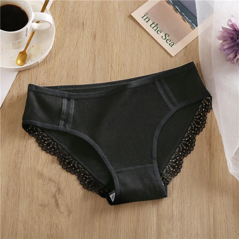 Cotton Panties Female Underpants Sexy Women Underwear Soft Lingerie Lace Briefs for Woman Cotton Solid Color Pantys Side Mesh