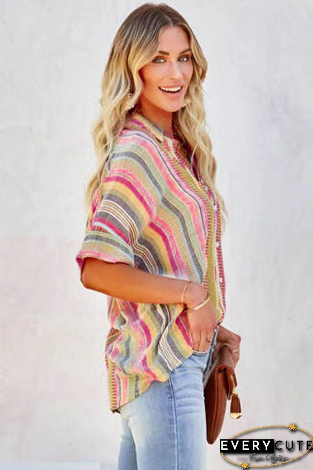 Striped Woven Print Buttons Shirt