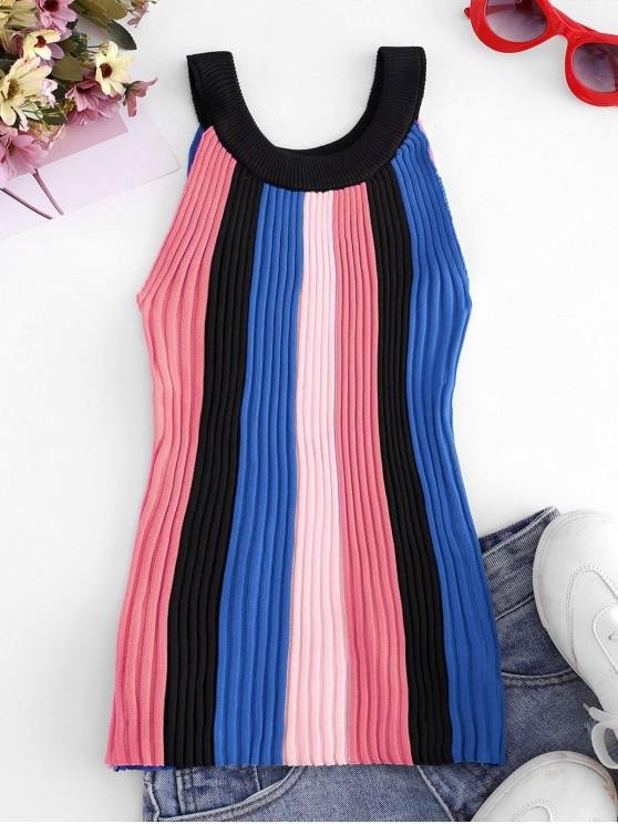 Crew Neck Colorblock Stripes Knitted Tank Top