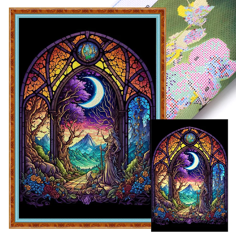 Glass Painting Of Witch In Moonlight 11CT (40*60CM) Stamped Cross Stitch gbfke