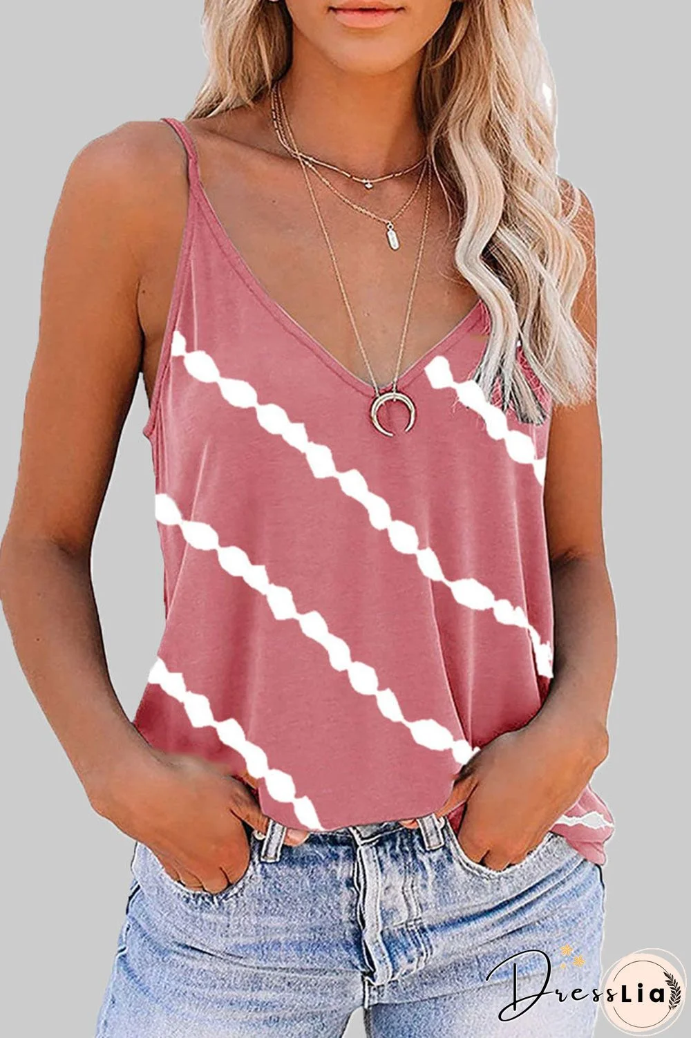 Fashion Casual Striped Print Split Joint V Neck Tops(6 Colors)