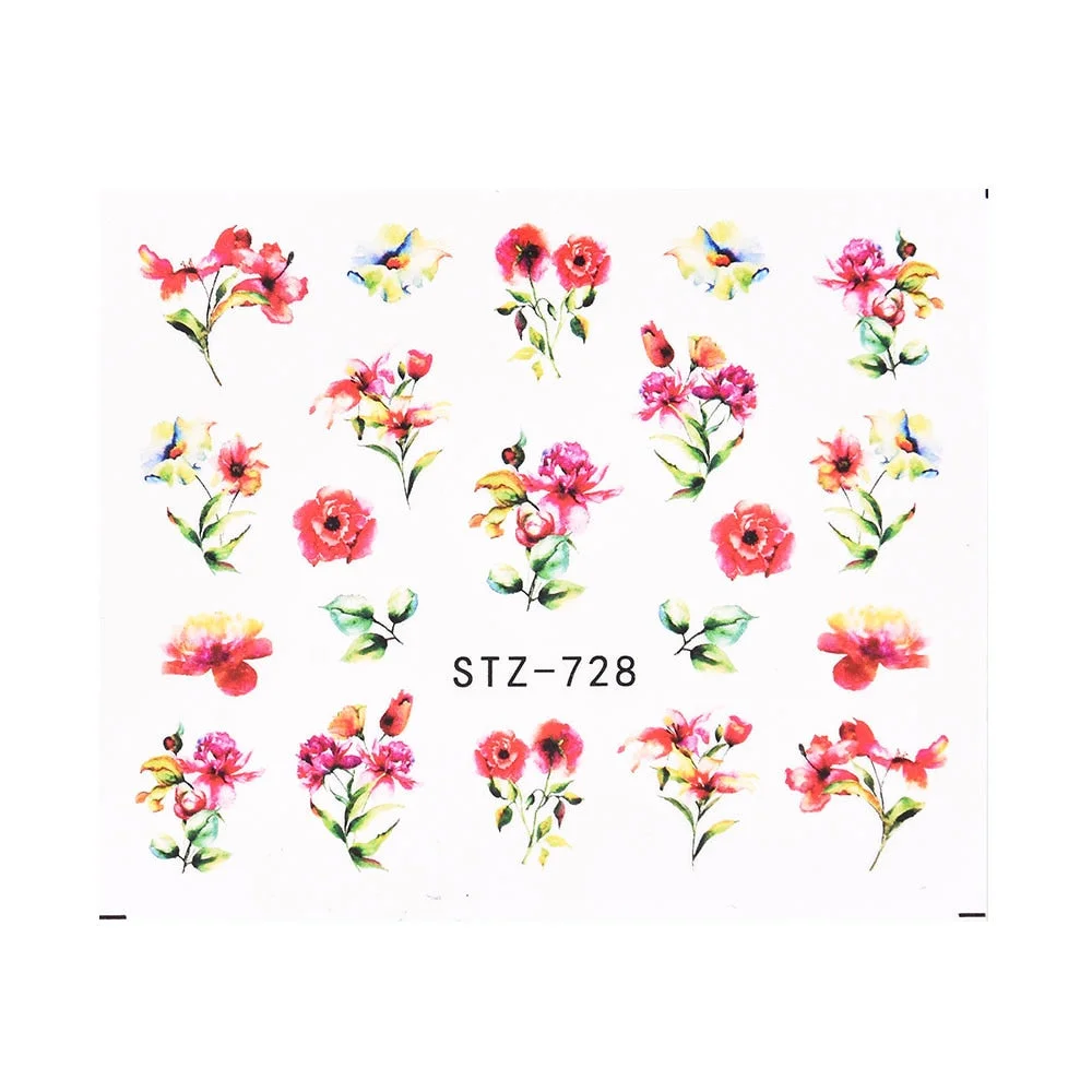 Coloful Flower Leaf 3D Stickers on Nails Decoration Tattoo Water Decals Nail Sticker UV Gel Slider Manicure Wraps-Nail Inspo