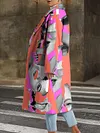 Contrast Color Lapel Collar Loose Long Sleeve Buttoned Long Woolen Coat
