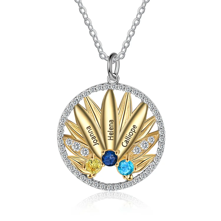 Personalized Sunflower Necklace with 3 Birthstones Diamond Necklace for Her