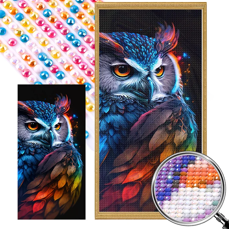Partial AB Drill - Full Round Diamond Painting - Fluorescent Colorful Owl 40*90CM