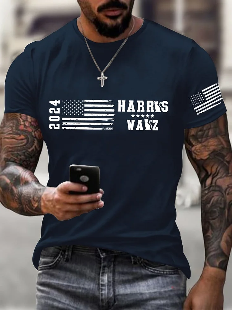 Men's American Flag Print Crew Neck T-Shirt socialshop