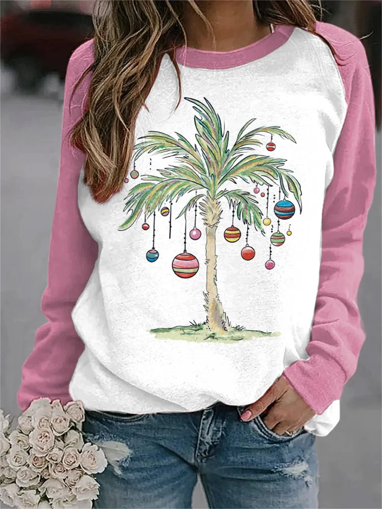 VChics Christmas Palm Tree Print Casual Sweatshirt