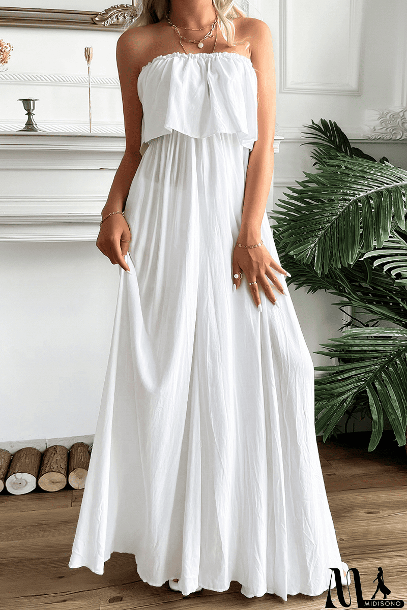 MidiSono - Casual Solid Flounce Strapless Cake Skirt Dresses