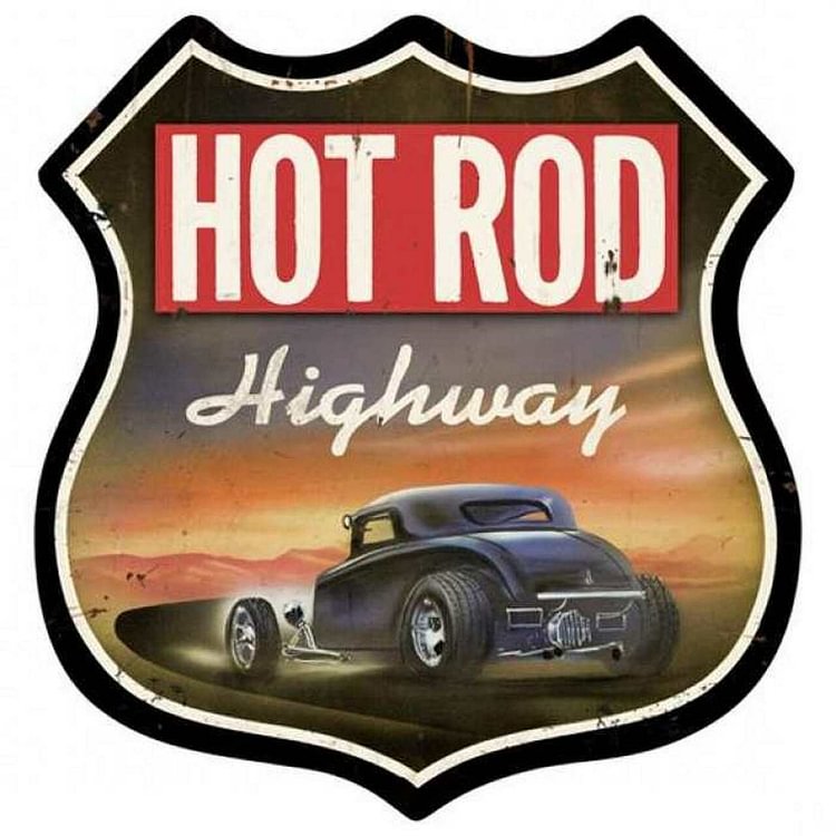30*30cm - Hot Rod Highway - Shield Tin Signs/Wooden Signs