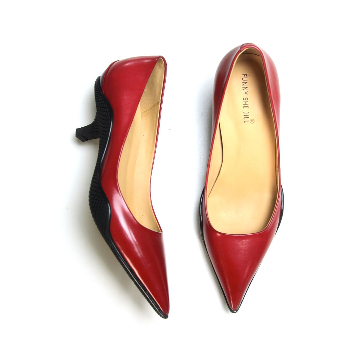Comma Heels Pointed Toe Heels Two-Color Stitching Court Heels
