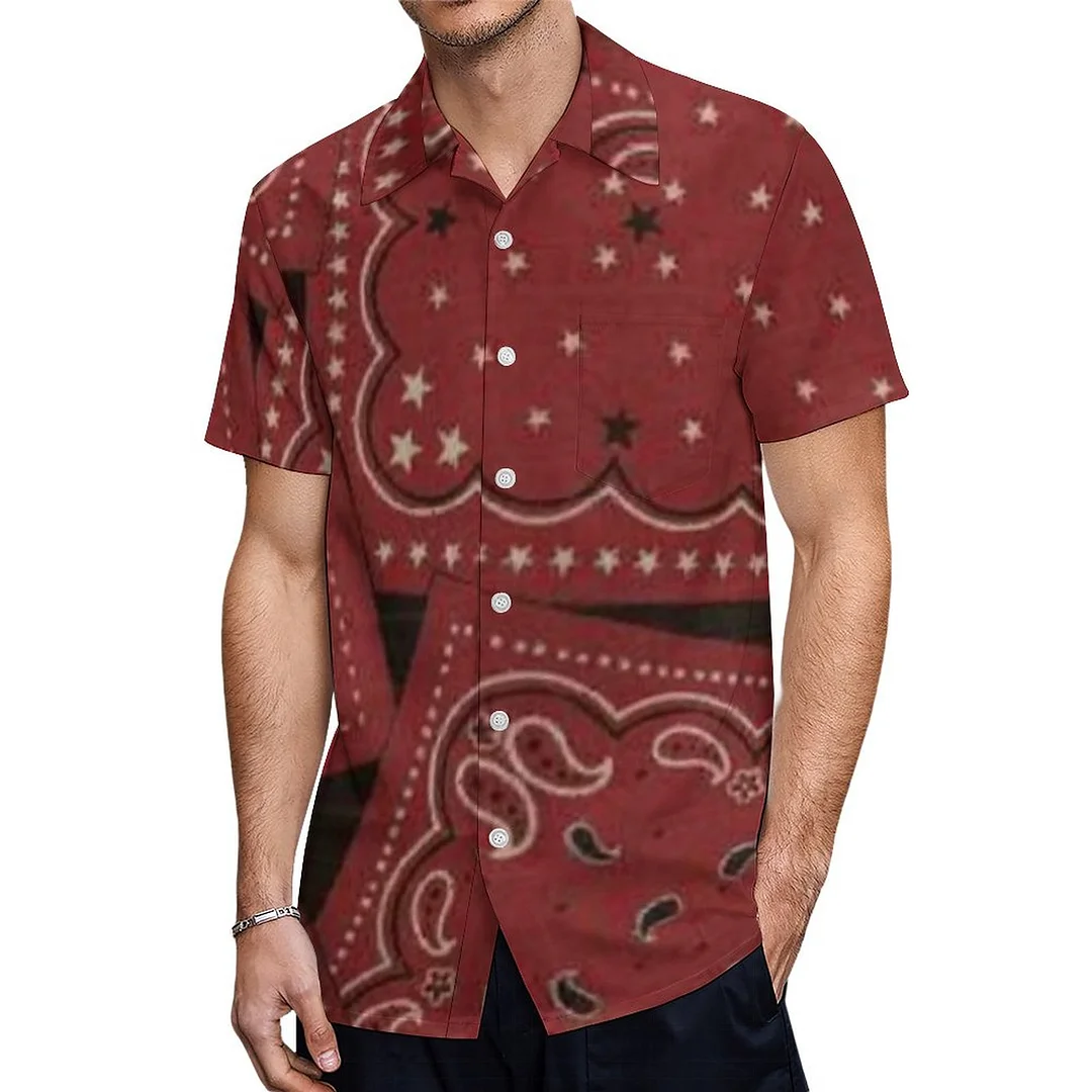 Short Sleeve Country Barn Red Bandana Hawaiian Shirt Mens Button Down Plus Size Tropical Hawaii Beach Shirts