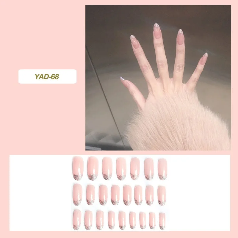 24pcs fake stick on nails Shiny Long Paragraph Fashion Removable Manicure Patch press on nails long stiletto full cover for girl-Nail Inspo