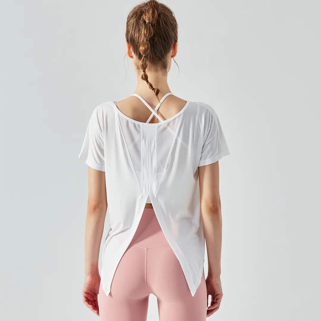 Buy mesh back split buttery soft naked feel cool running fitness tops for women of high quality on Hergymclothing 