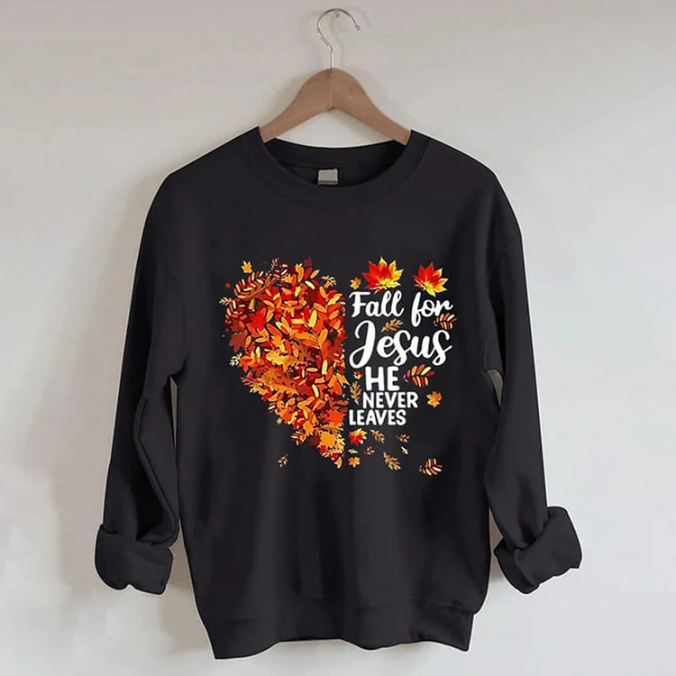 VChics Fall for Jesus He Never Leaves Maple Leaf Print Sweatshirt