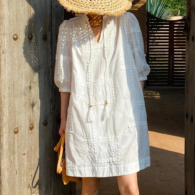 Uveng Uveng Spring And Summer Women's White Dresses Women's Summer French Vacation Dress European Women's Dress