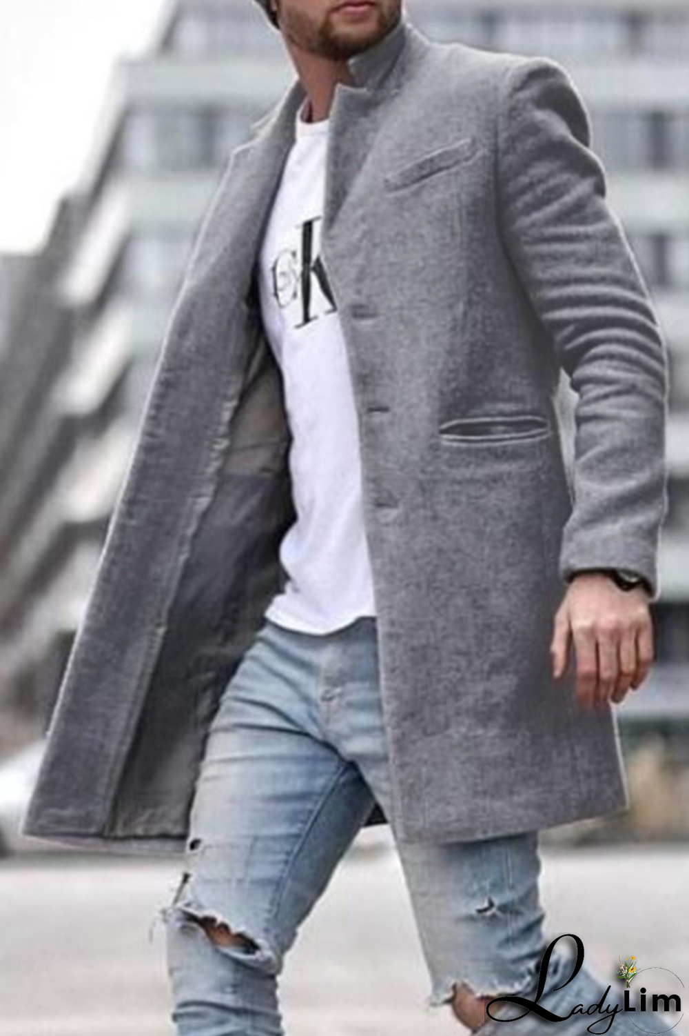 Black Fashion Solid Pocket Buckle Turndown Collar Outerwear