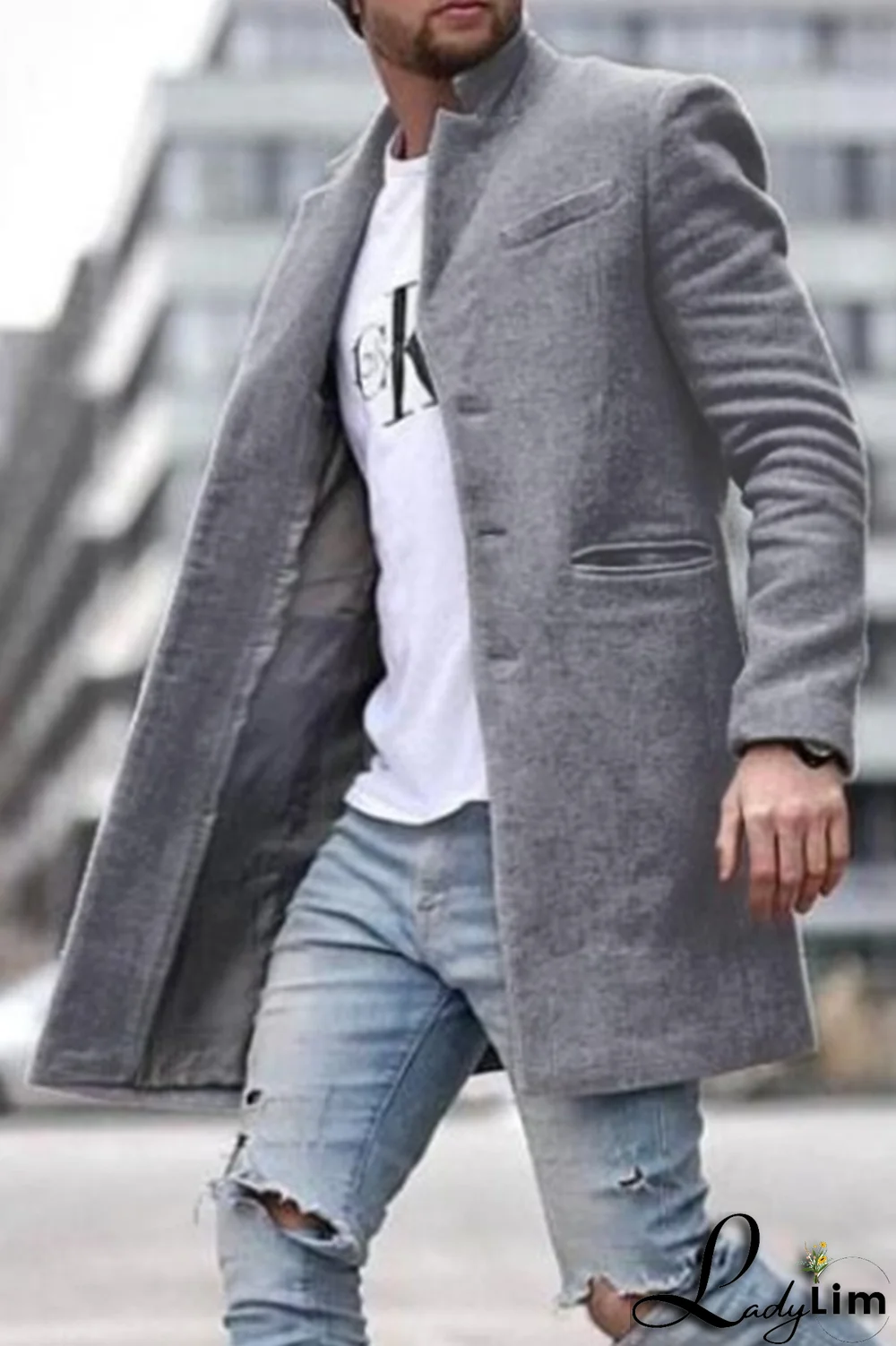 Black Fashion Solid Pocket Buckle Turndown Collar Outerwear