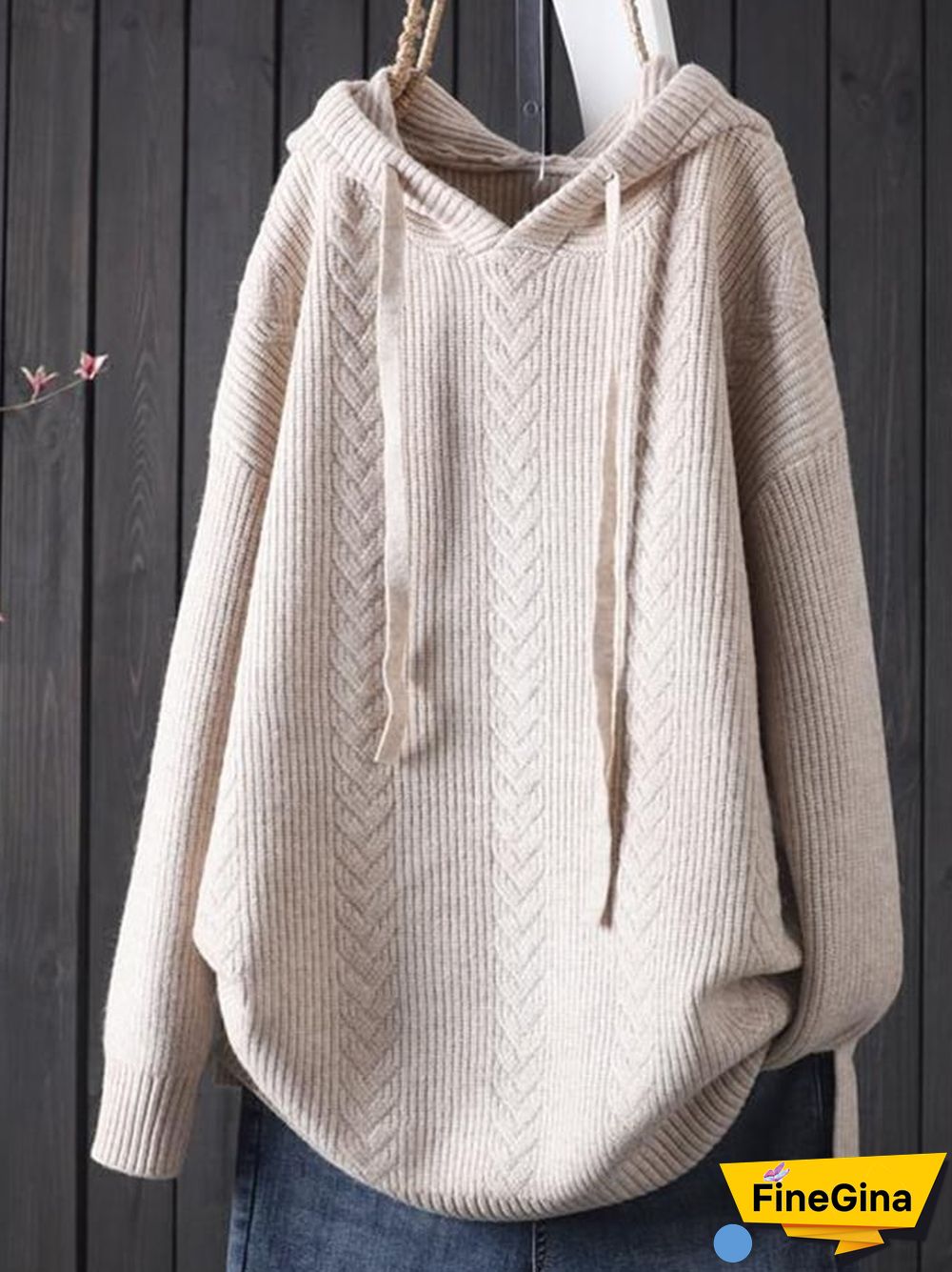 Women's Retro Literary Loose Casual Hooded Drawstring Pullover Sweater