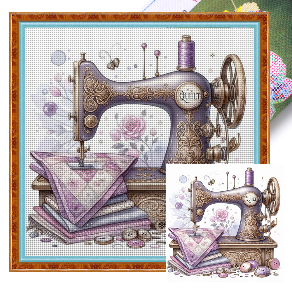 Sewing Machine Full 14CT Pre-stamped Canvas(50*50cm) Cross Stitch