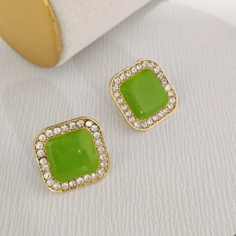 1 Pair Elegant Streetwear Commute Square Inlay Alloy Artificial Pearls Rhinestones Gold Plated Ear Studs