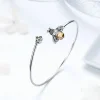 925 Sterling Silver Crystal Yellow Bee Bangle Silver Cute Insect Bracelets