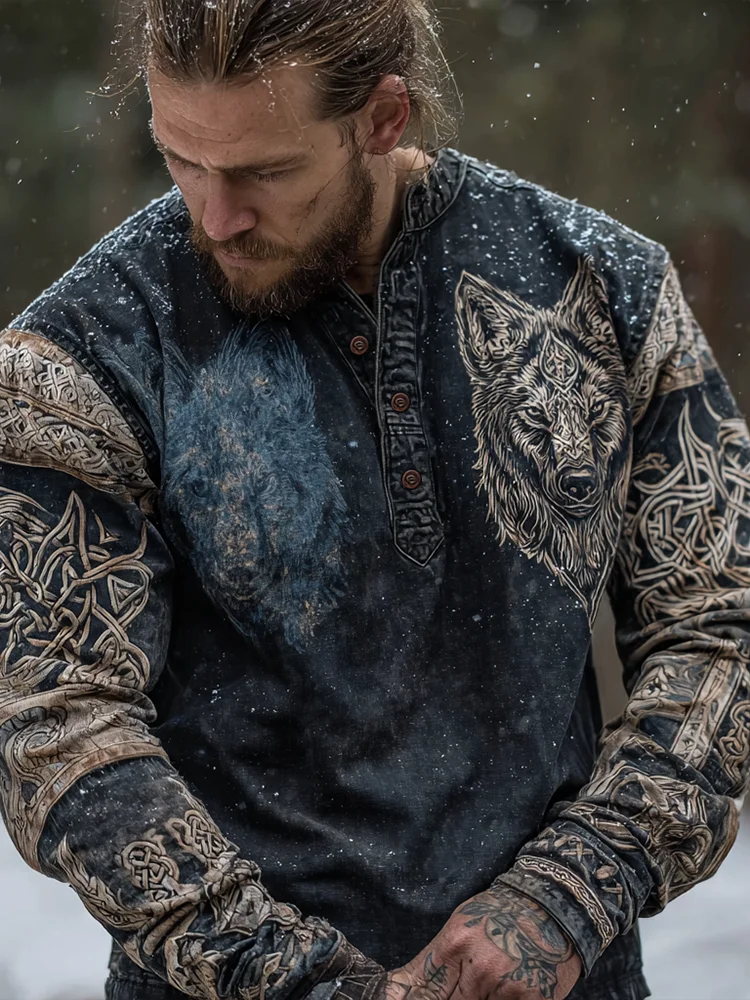 Vintage Viking Style Men's Long-sleeve Shirt