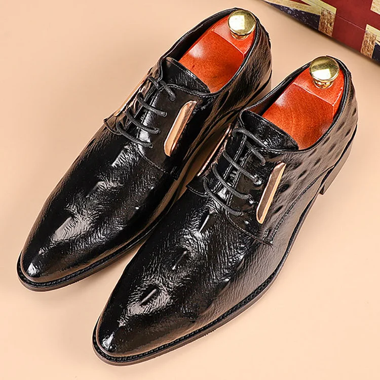 PU Leather Pointy Toe Lace Up Flat Business Formal Shoes