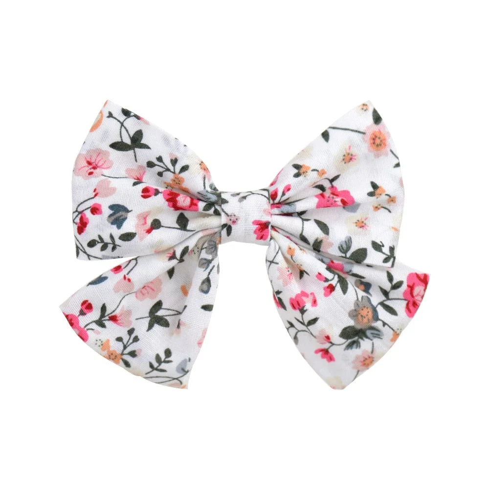 2022 Lovely Baby Girls Print Flower Bohemian Style Bow BB Hair Clips Headwear Children Cute Cotton Hairpins Hair Accessories