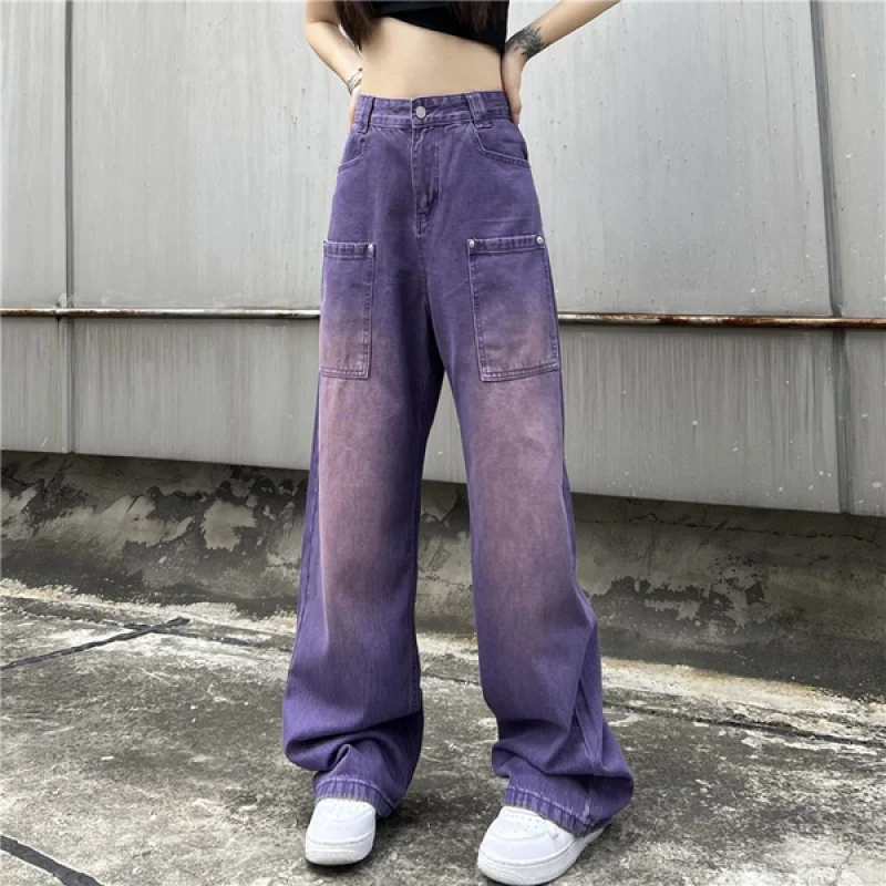 Churchf Churchf Jeans Female Grinding White Gradient Design Sense Straight Leg Pants Large Size Loose High Waist Show Thin Wide Leg Pants Generation Hair