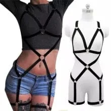 pornhint Pornhint Sexy Underwear Gothic Suspenders Bondage Straps Stocking Body Lingerie Sexy Women Leather Harness Underwear Garter Belt Erotic
